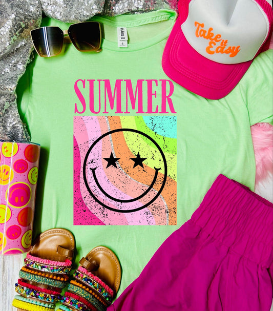 *DTF* Summer Smiley Rocker Neo Mint Tee/Tank