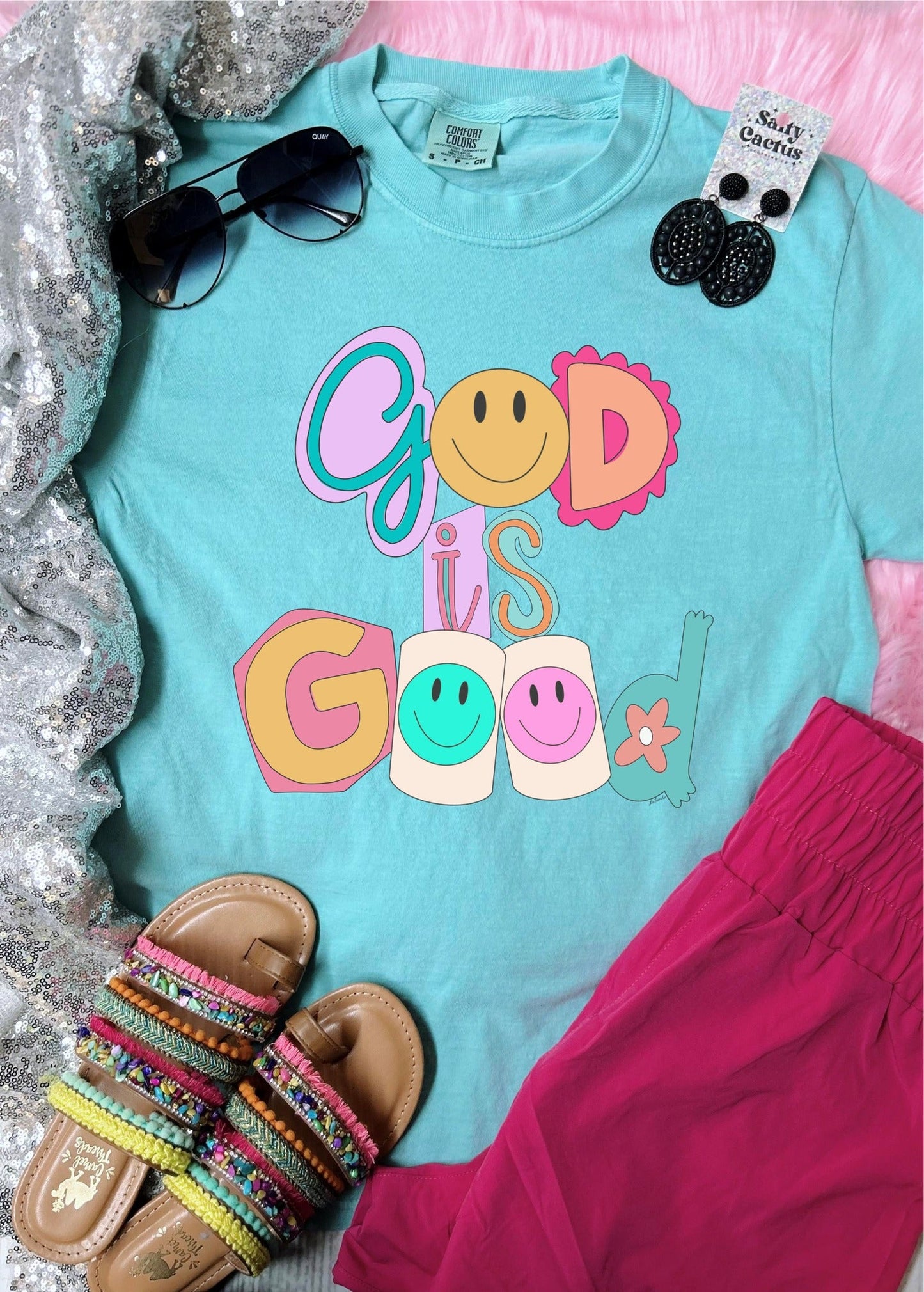 *DTF* God is Good Patch Retro Chalky Mint Comfort Color Tee