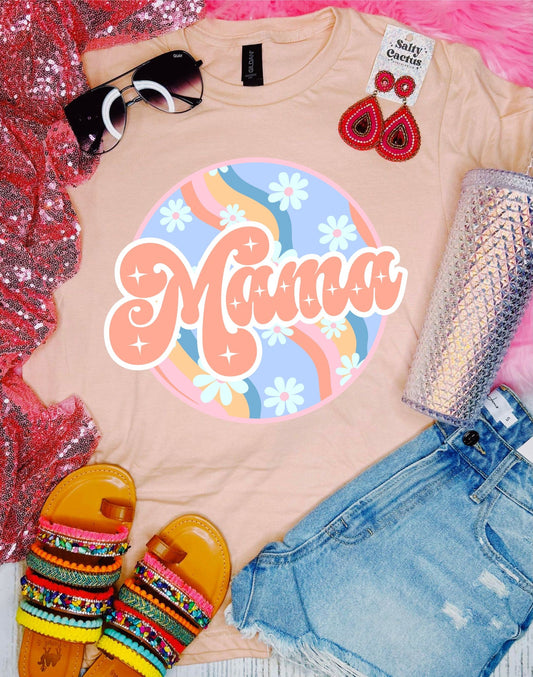 *DTF* Mama Floral Pastel Circle Peach Tee