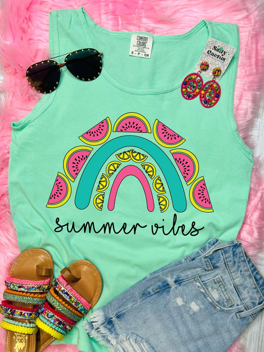 *DTF* Summer Vibes Neon Rainbow Island Reef Comfort Color Tank