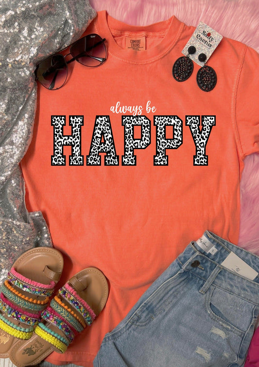 *DTF* Always Be Happy Leopard Salmon Comfort Color