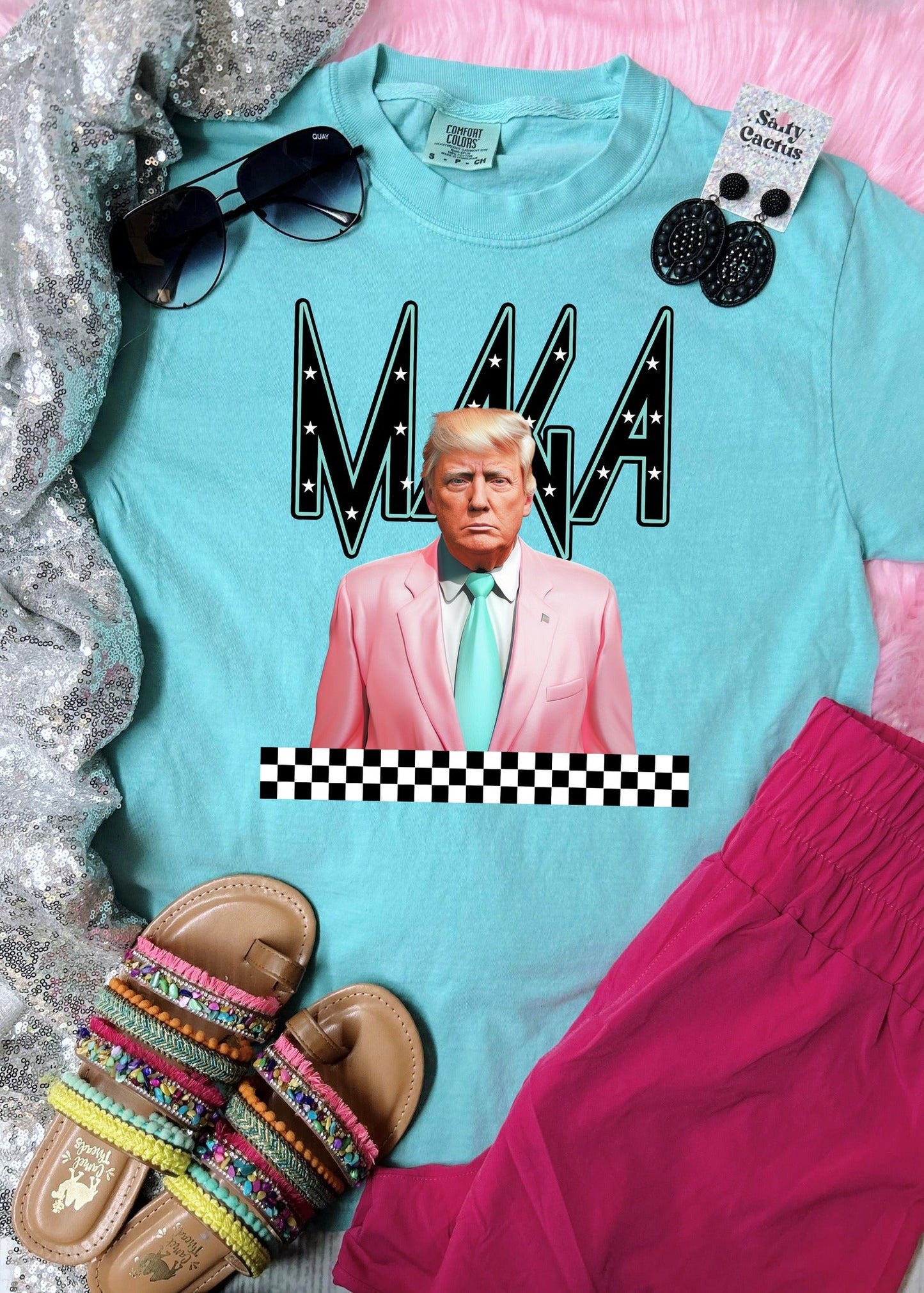 *DTF* Maga Checkered Chalky Mint Comfort Color Tee