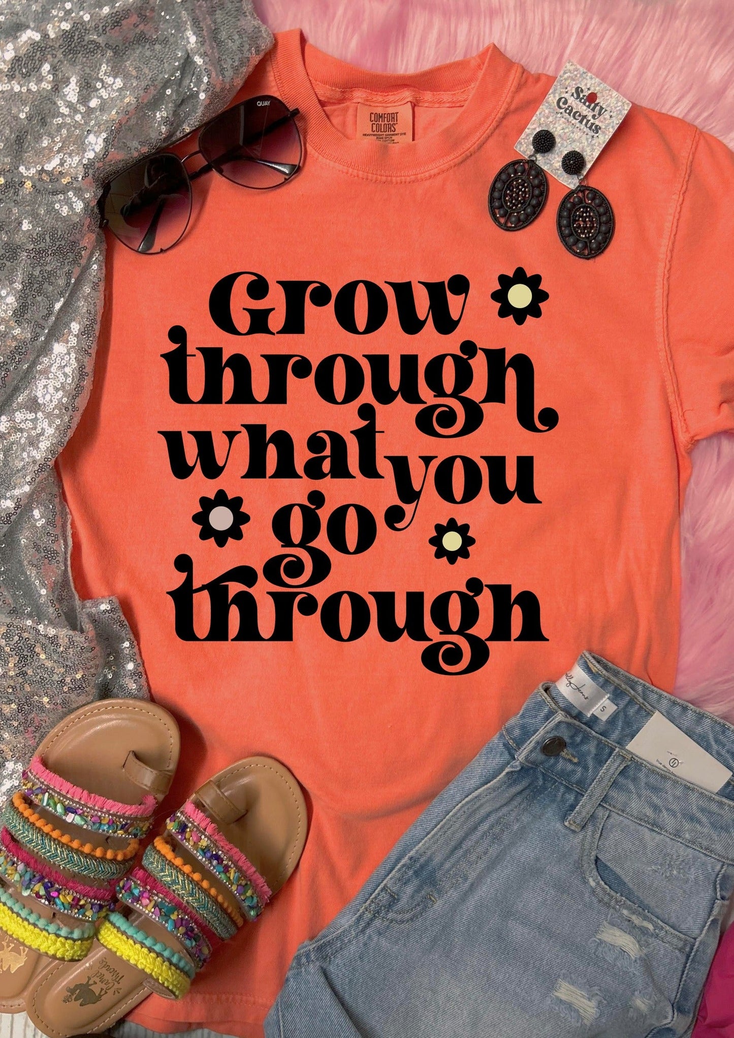 *DTF* Grow Through What You Go Through Salmon Comfort Color Tee