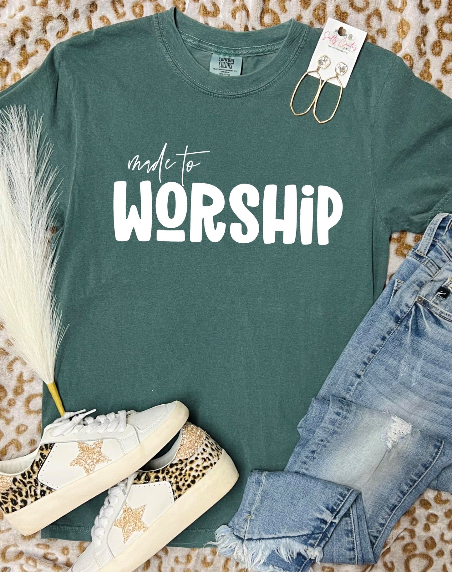 *DTF* Made to Worship Retro Blue Spruce Comfort Color Tee