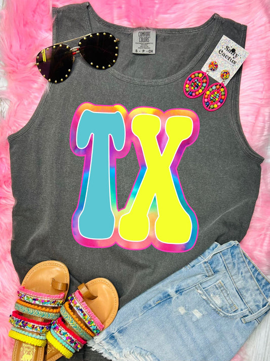 *DTF* Tie Dye State Initial Pepper Comfort Color Tank