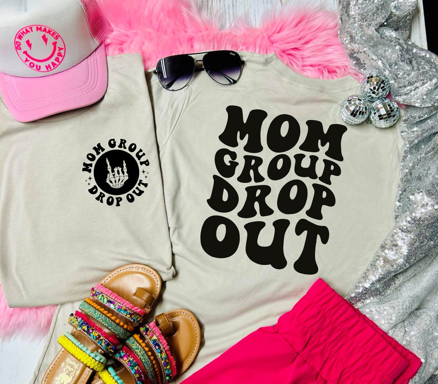 Mom Group Drop Out Front and Back Tan Tee