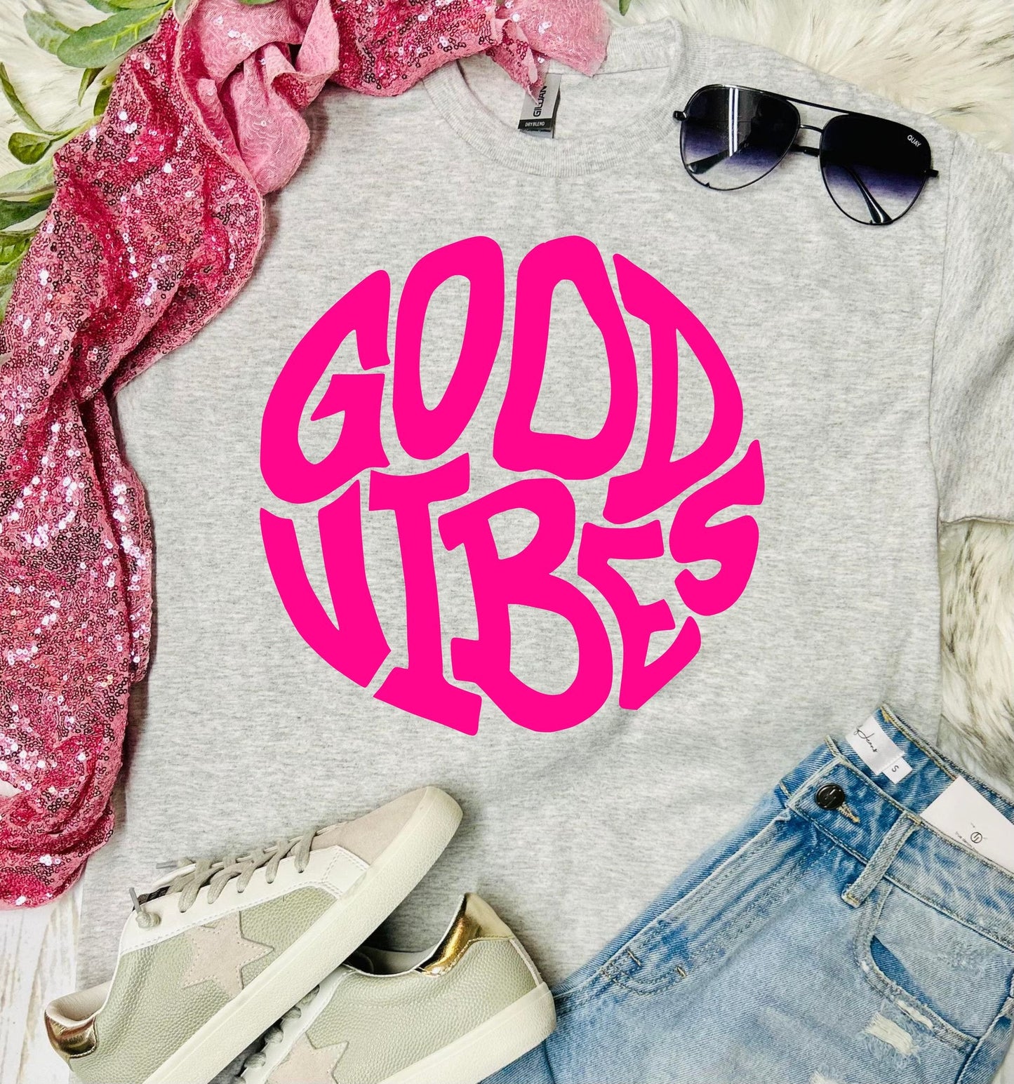 Neon Good Vibes Ash Grey Tee