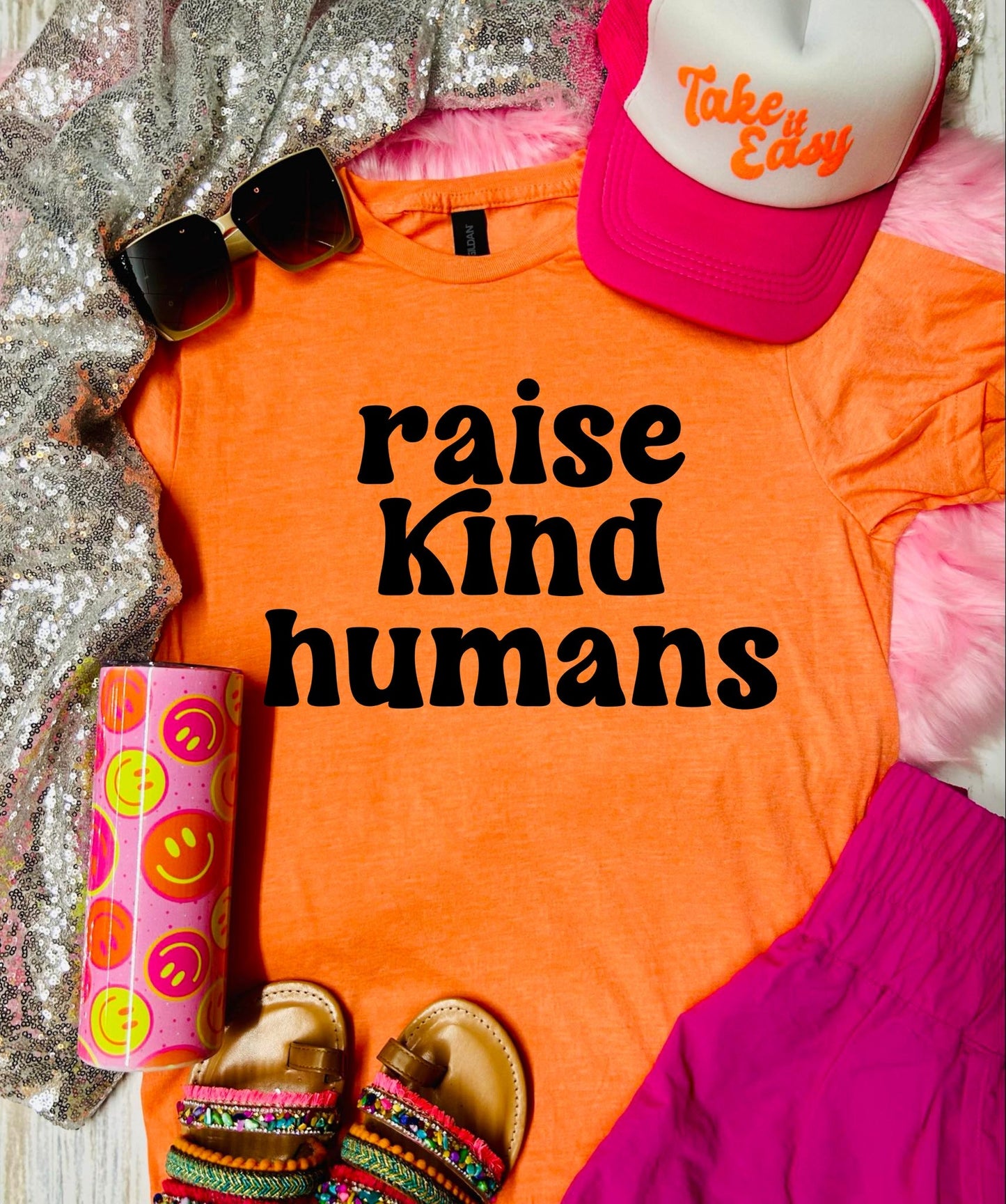 Raise Kind Humans Heather Orange Tee