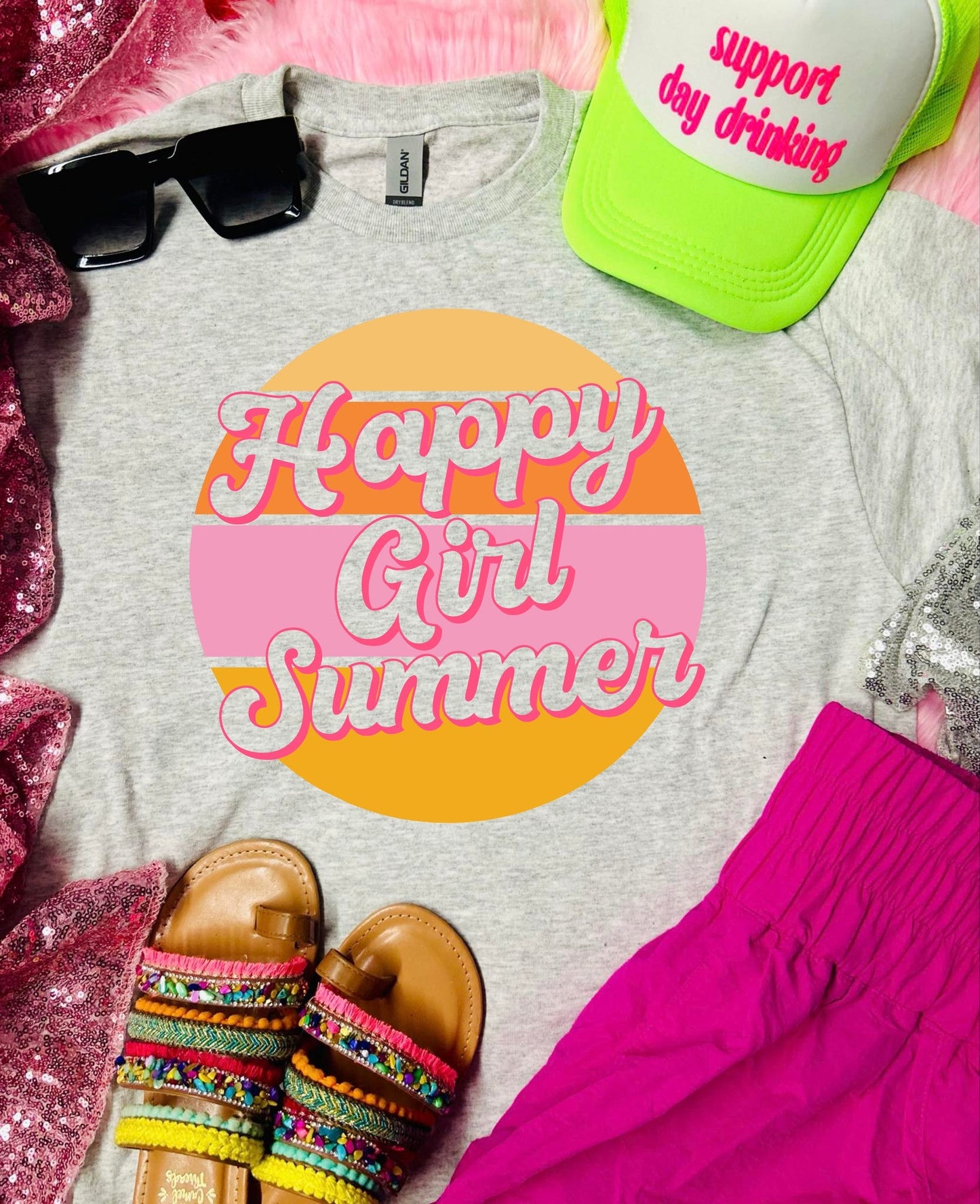 Happy Girl Summer Multi Circle Ash Grey Tee