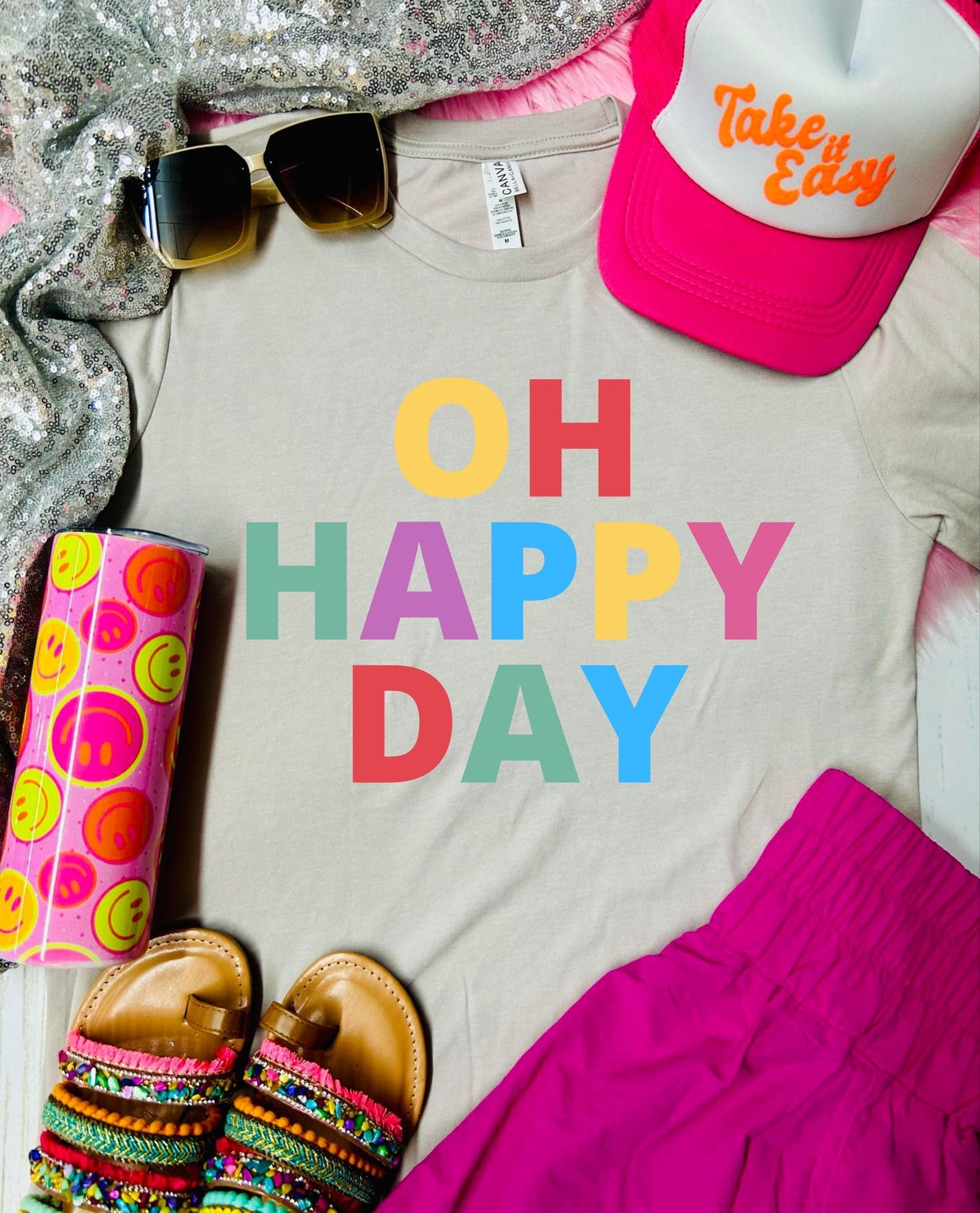 Oh Happy Day Colorful Tan Tee