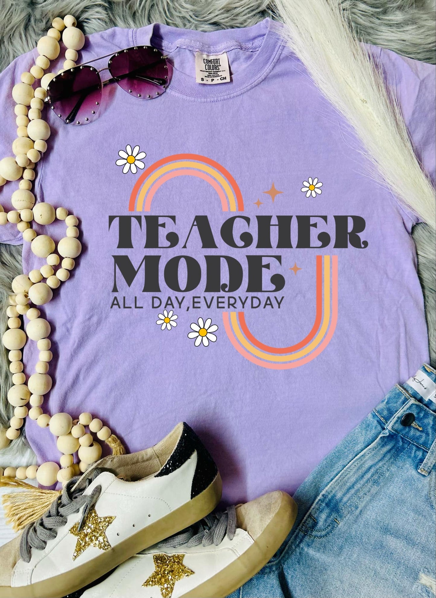 *DTF* Teacher Mode Retro Orchid Comfort Color Tee