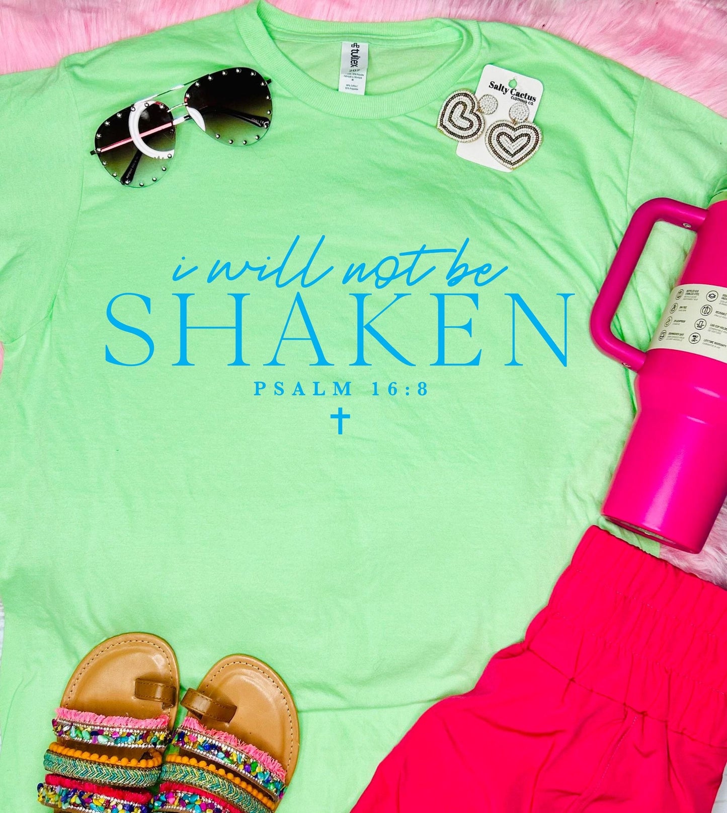 I Will Not Be Shaken Neo Mint Tee