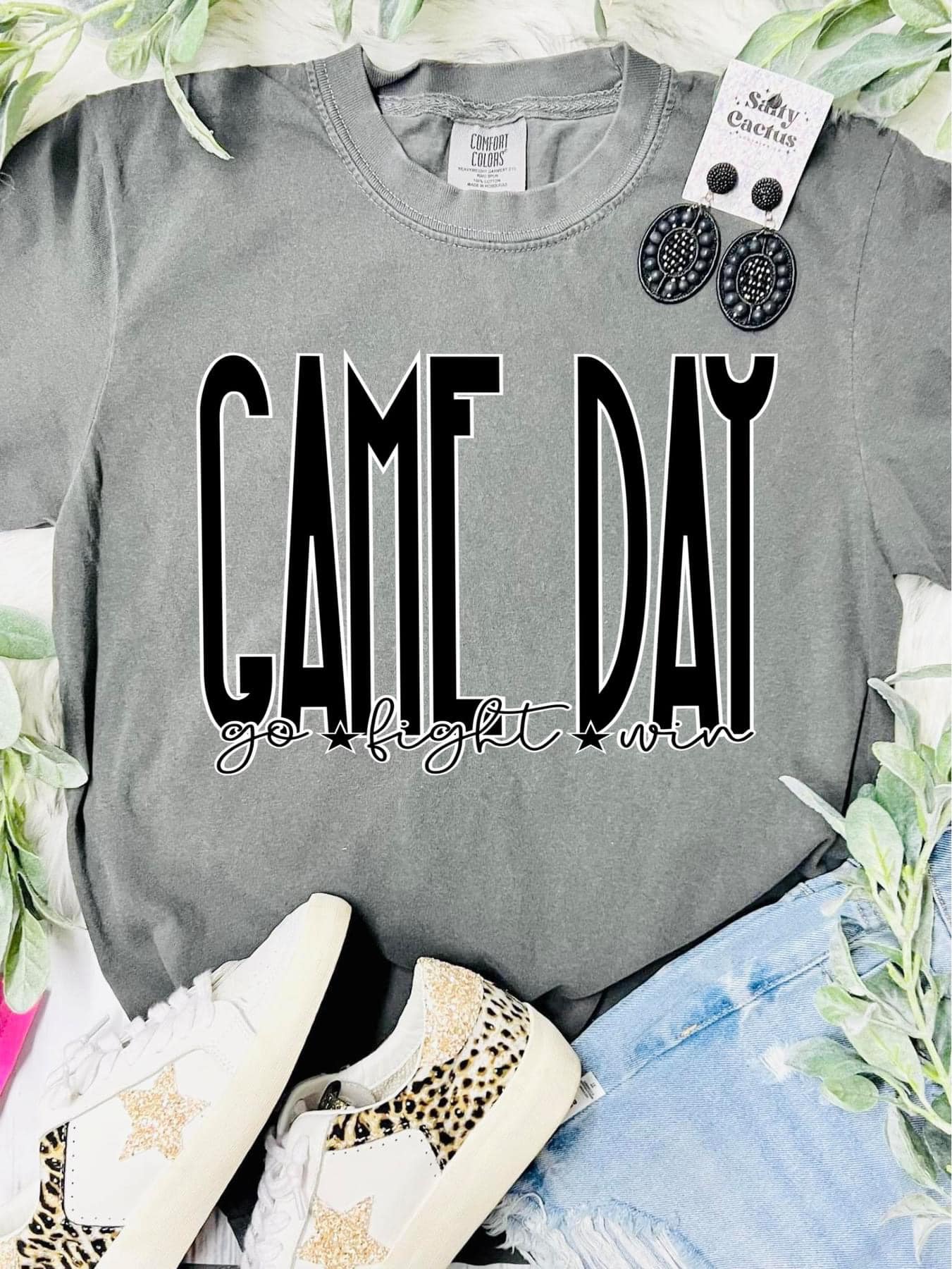 *DTF* Gameday Go Fight Win Black Design onGrey Comfort Color