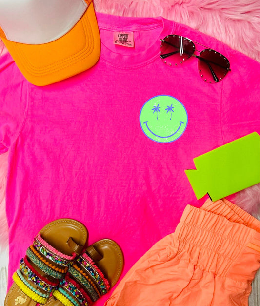 *DTF* Neon Smiley Palm Neon Pink Comfort Color