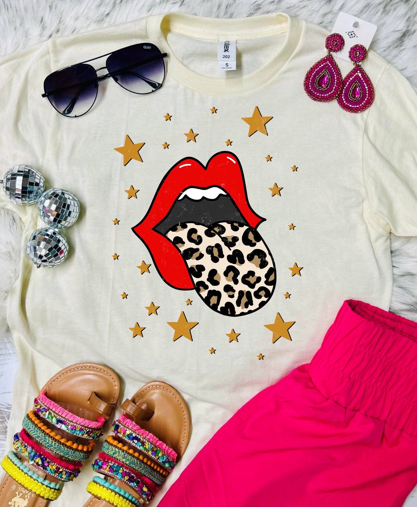 *DTF* Stars Leopard Tongue Natural Tultex Tee