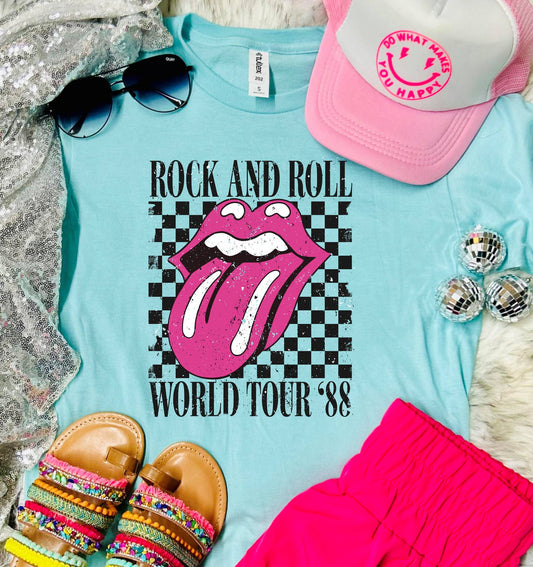 *DTF* Rock World Tour Pink Tongue Heather Purist Blue Tee