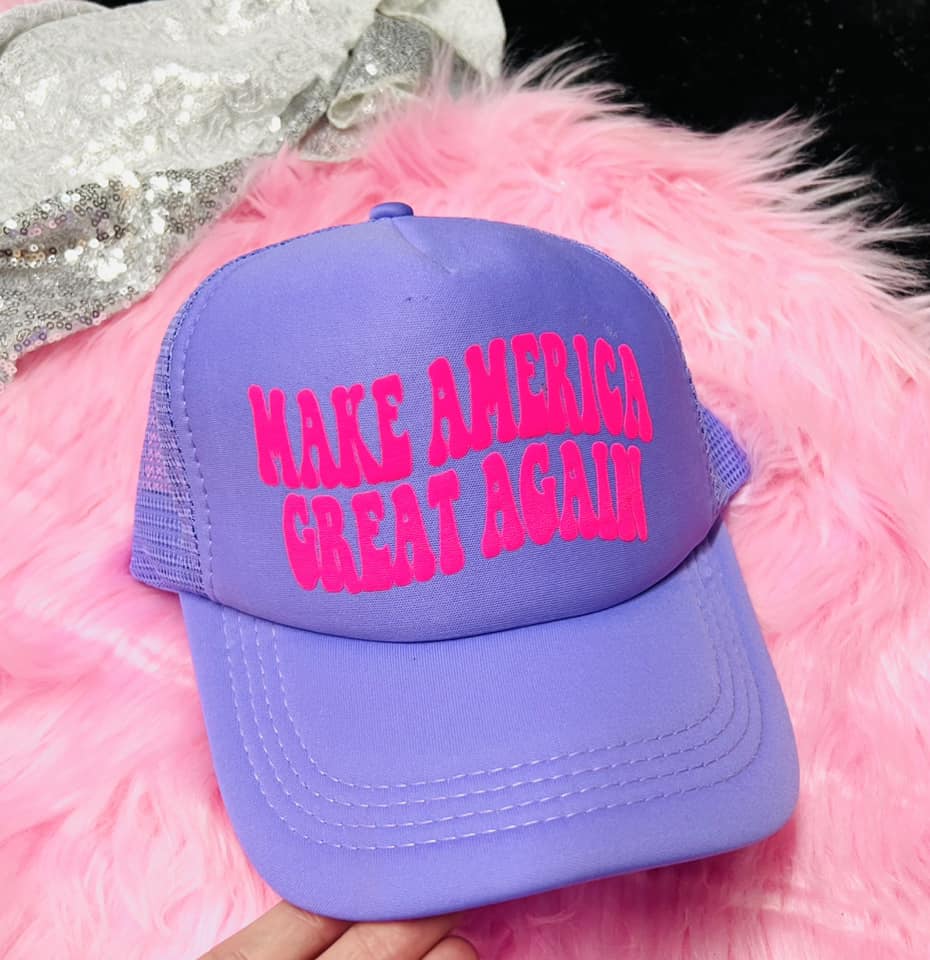 *TRUCKER HAT PUFF* Make America Great Again Violet Trucker Hat