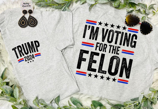 T Im Voting For The Felon Front Pocket and Big On Back Design Ash Grey Tee