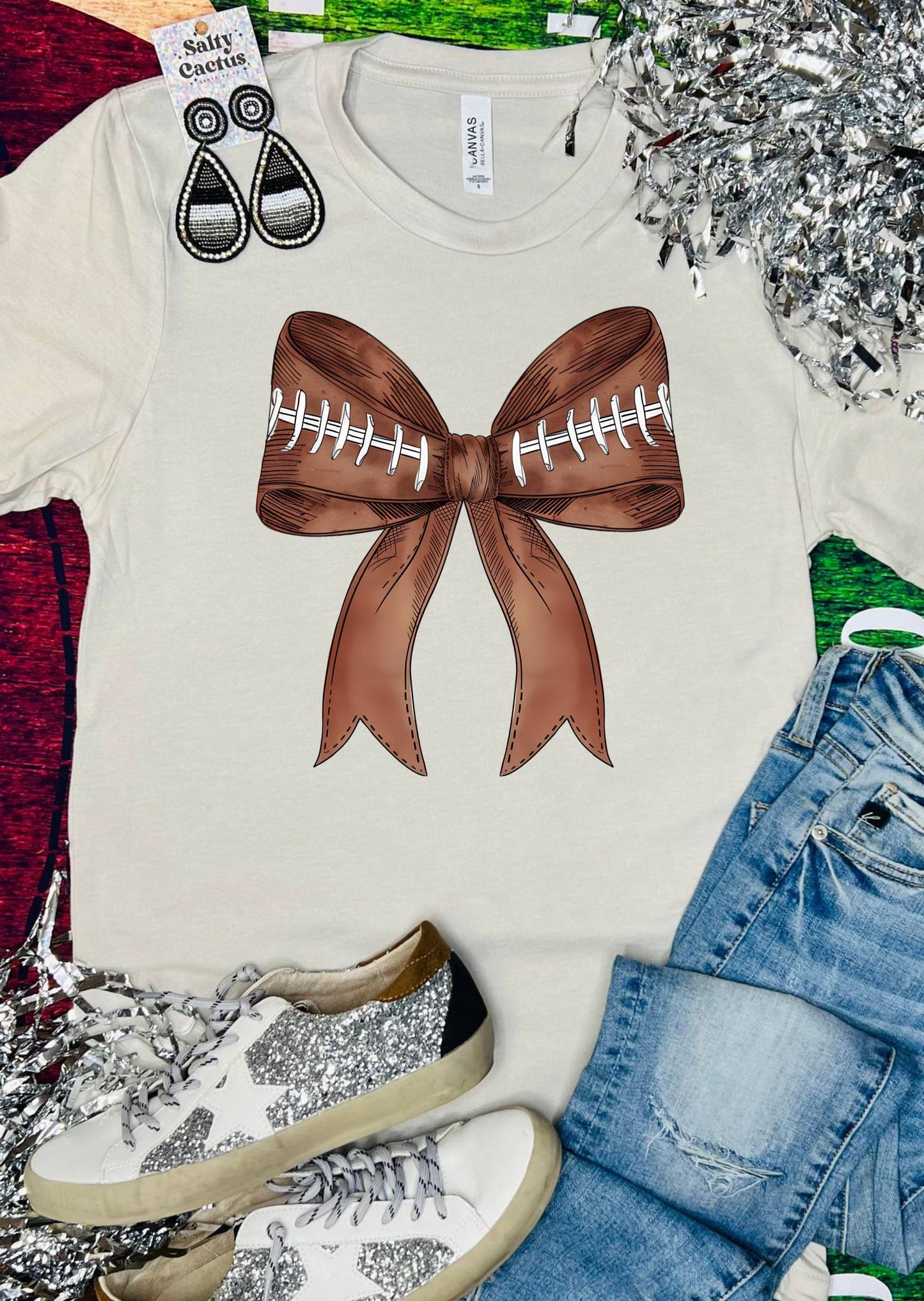 *DTF* Football Bow Tan Tee