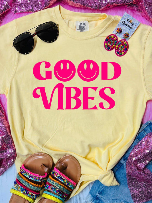 *DTF* Good Vibes Smiley's Butter Comfort Color Tee