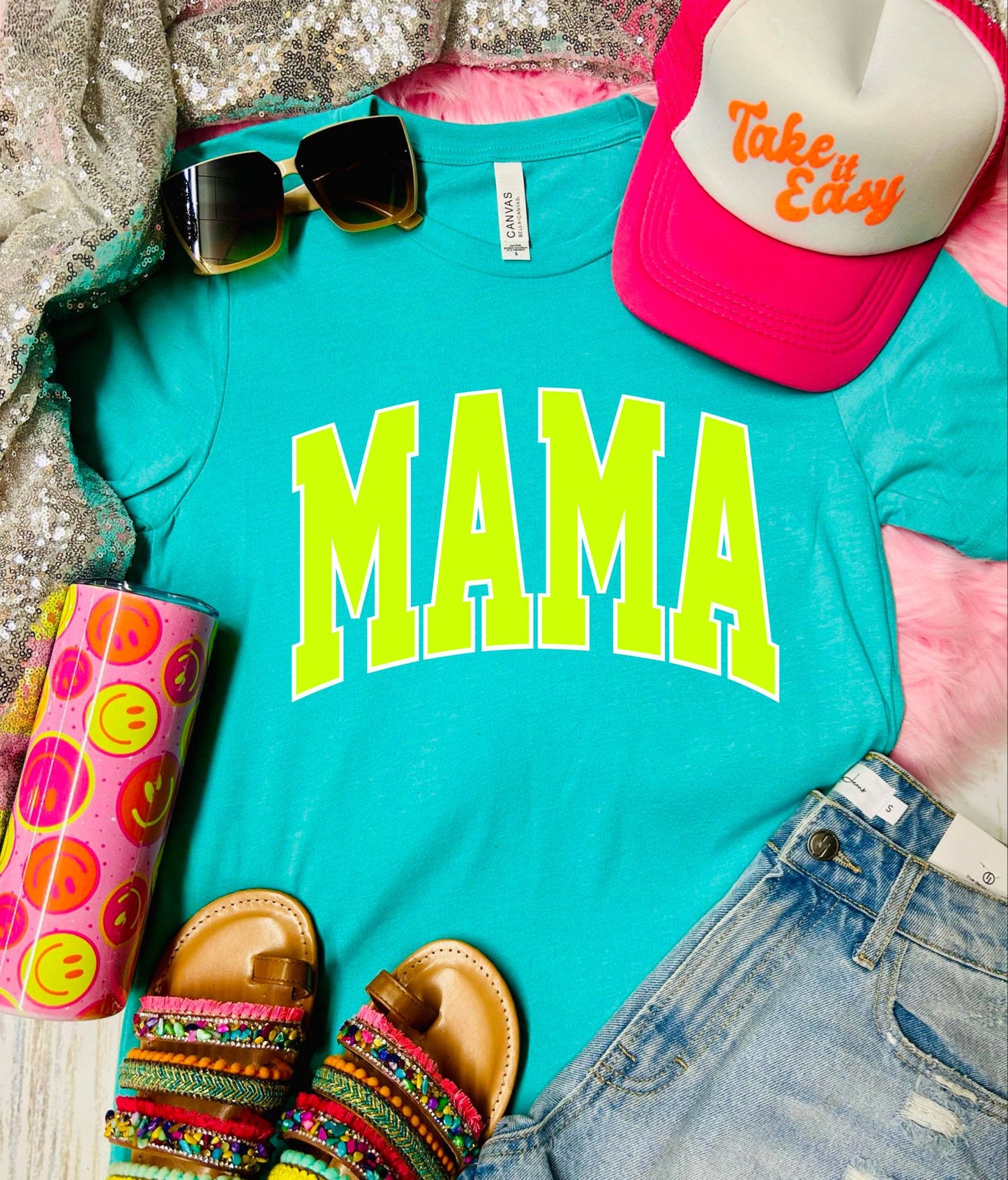 *DTF* Mama Colorful Seafoam Tee