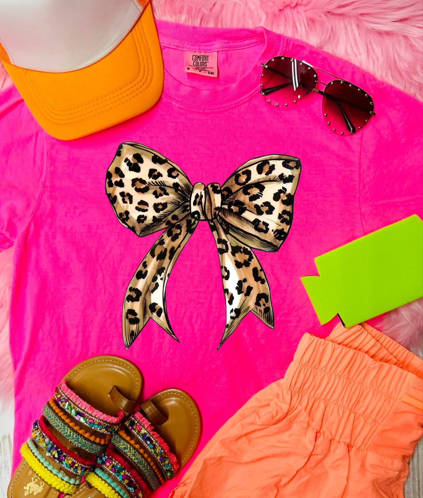 *DTF* Leopard Bow Neon Pink Comfort Color