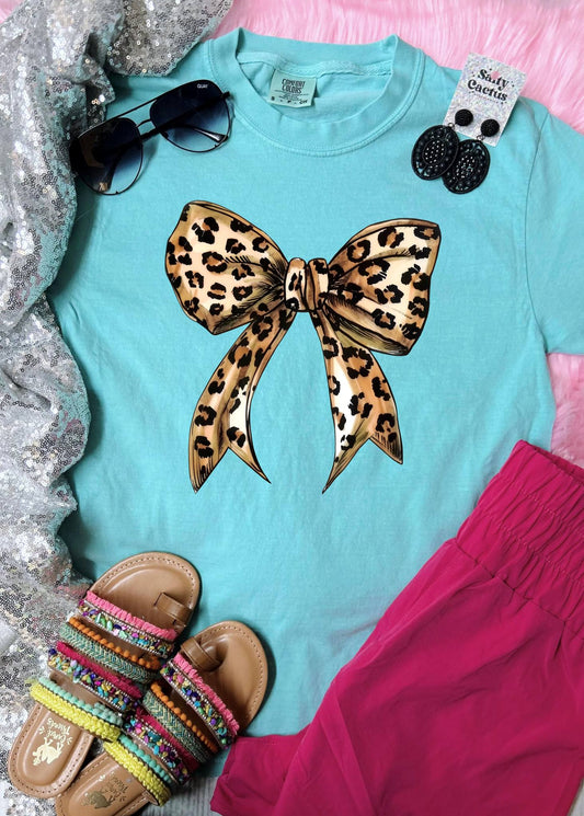 *DTF* Leopard Bow Chalky Mint Comfort Color