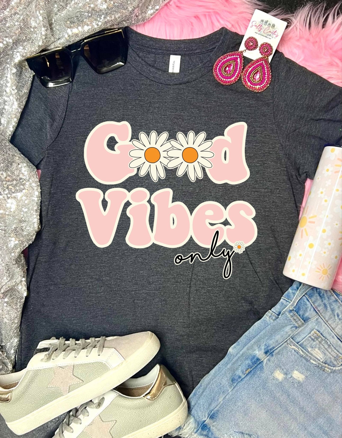 *DTF* Good Vibes Only Sunflower Dark Grey Tee