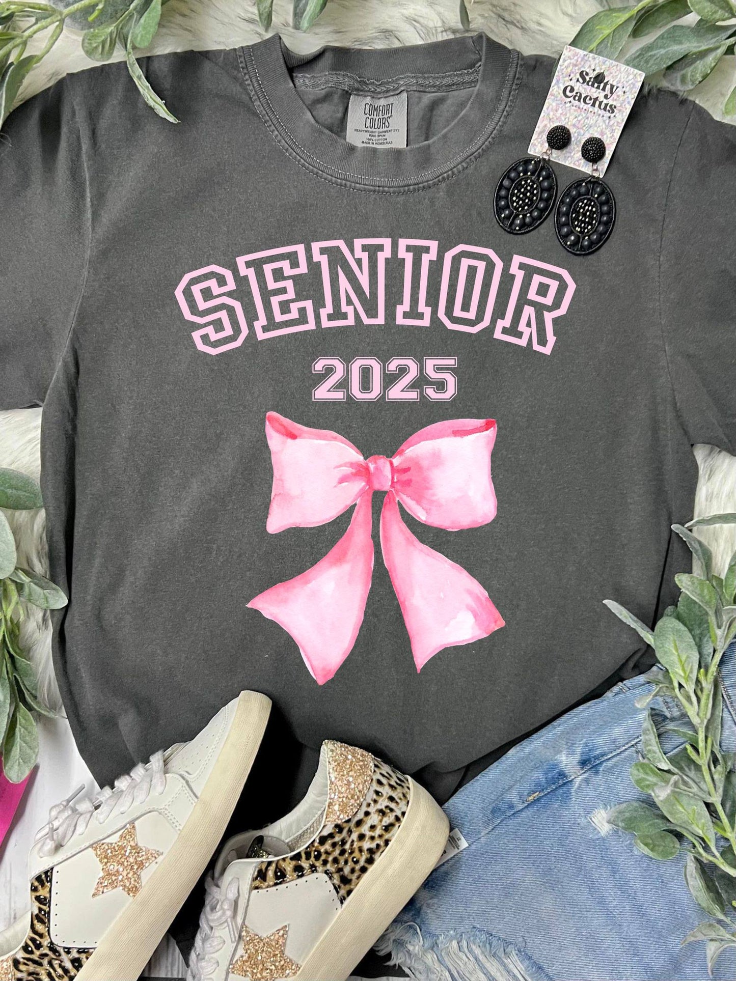 *DTF* Pink Pretty Bow Senior 2025 Pepper Comfort Color Tee