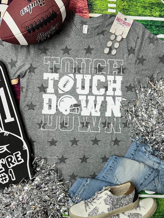 *DTF Touchdown Football White Design on Grey Star Tee