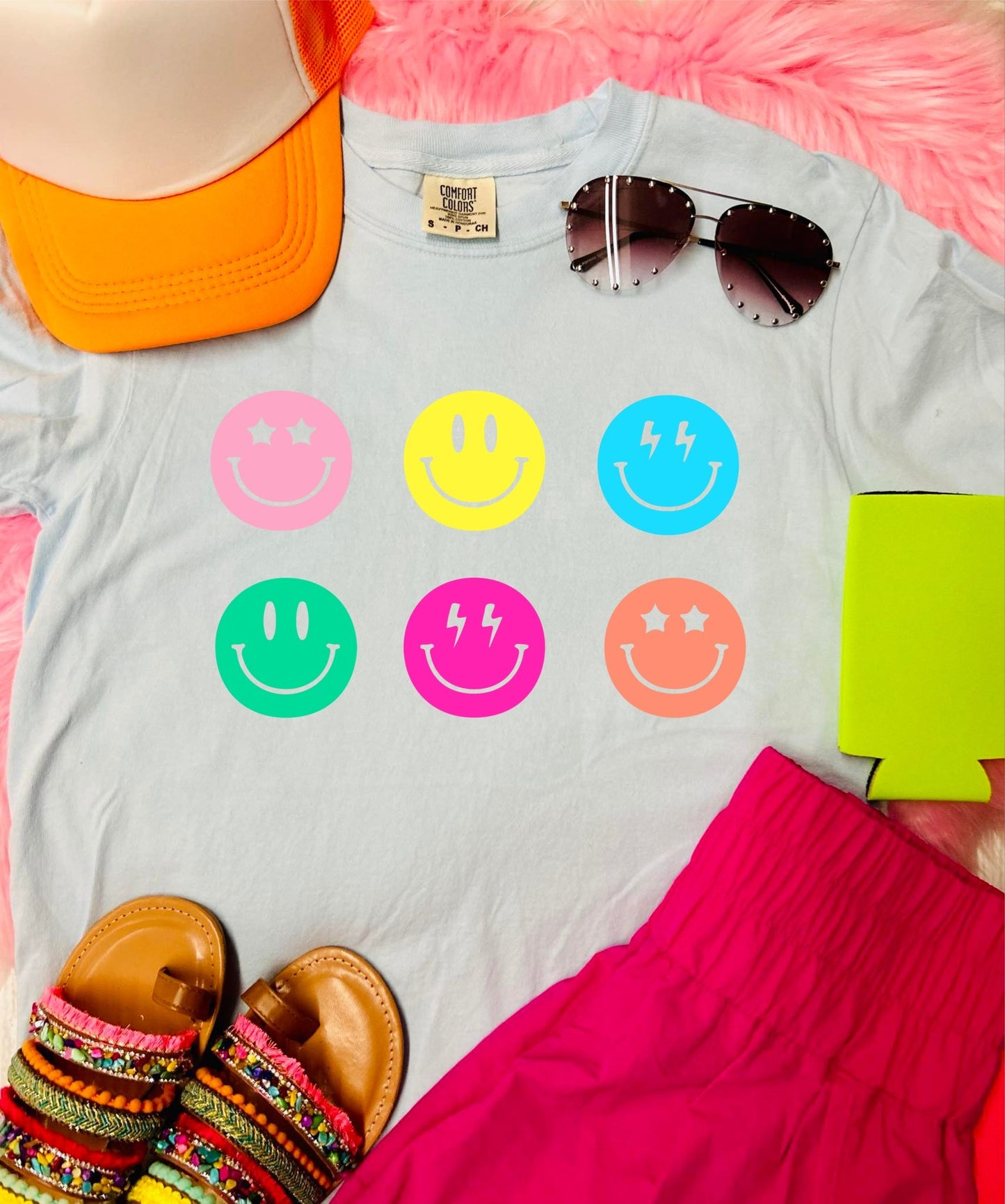 *DTF* Neon Smilies Chambray Comfort Color