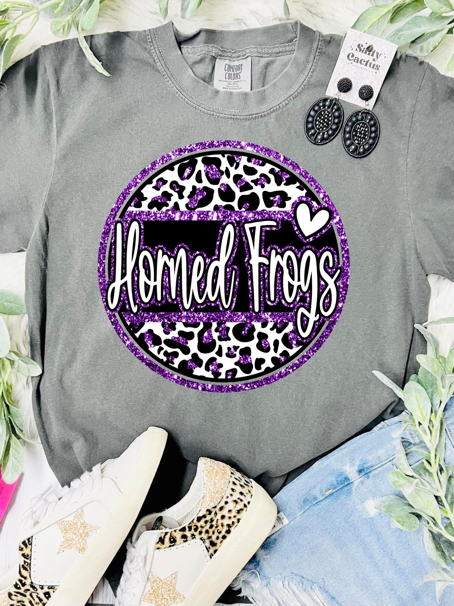 *DTF* Horned Frogs Purple Glitter Circle Granite Comfort Color