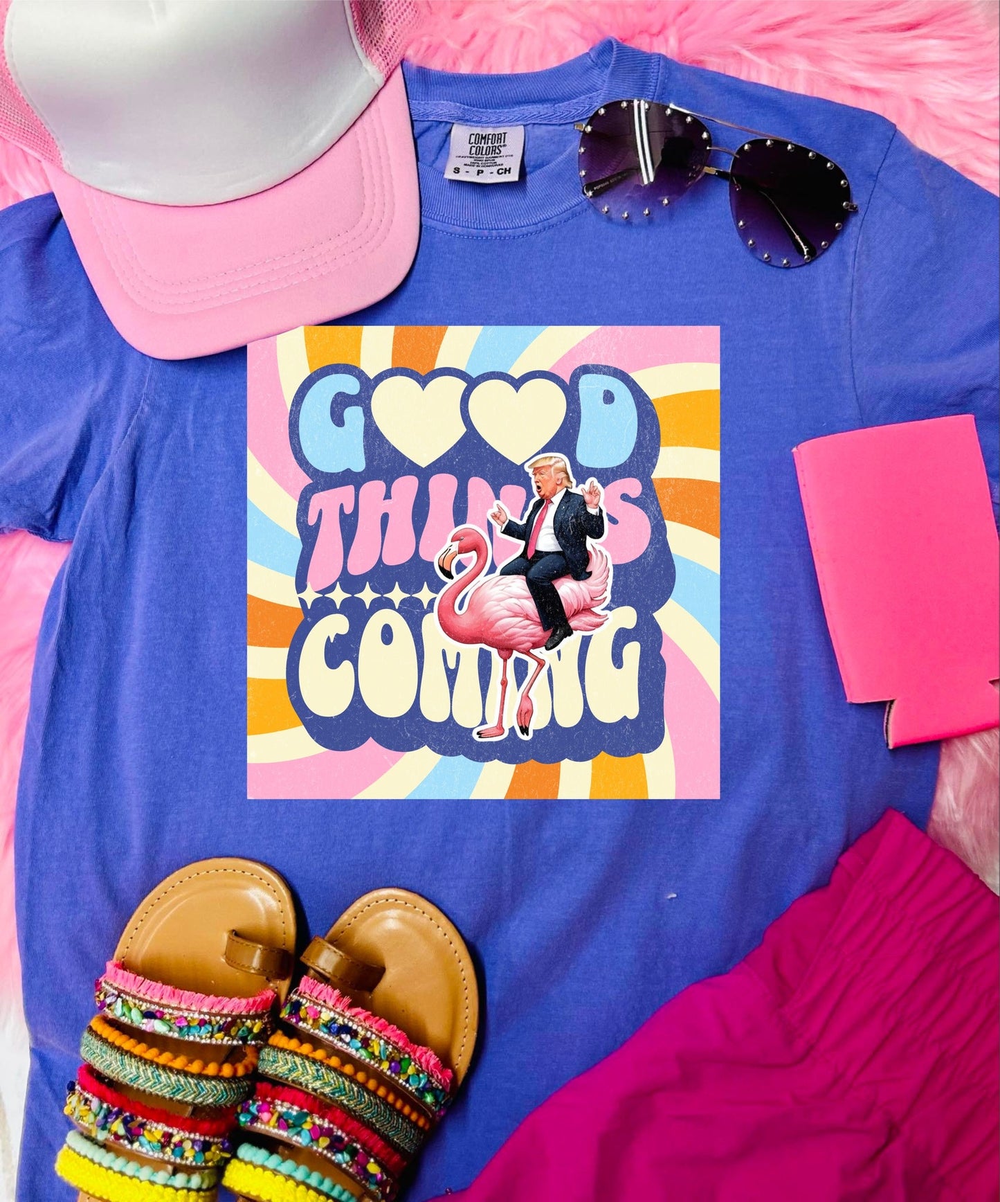 *DTF* Good Things Are Coming Flamingo Flo Blu Comfort Color