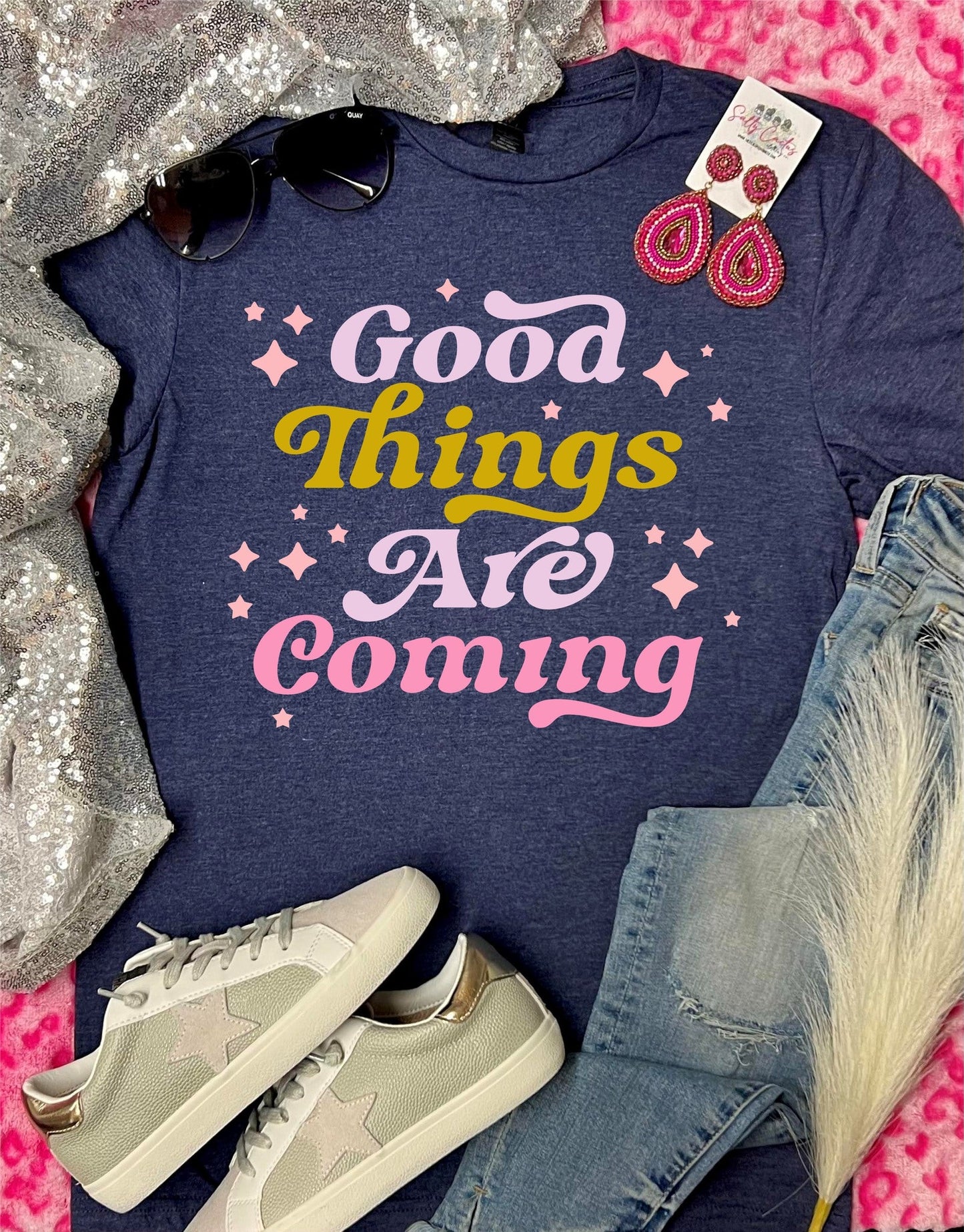 *DTF* Good Things Are Coming Retro Navy Tee