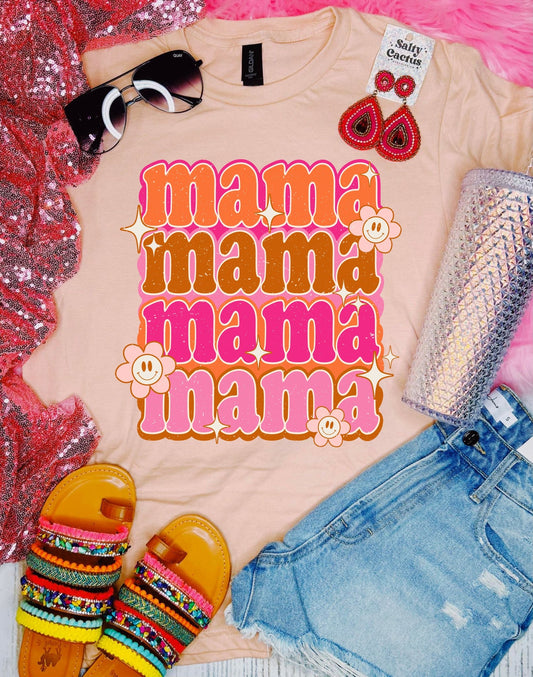 *DTF* Mama Floral Retro Star Peach Tee