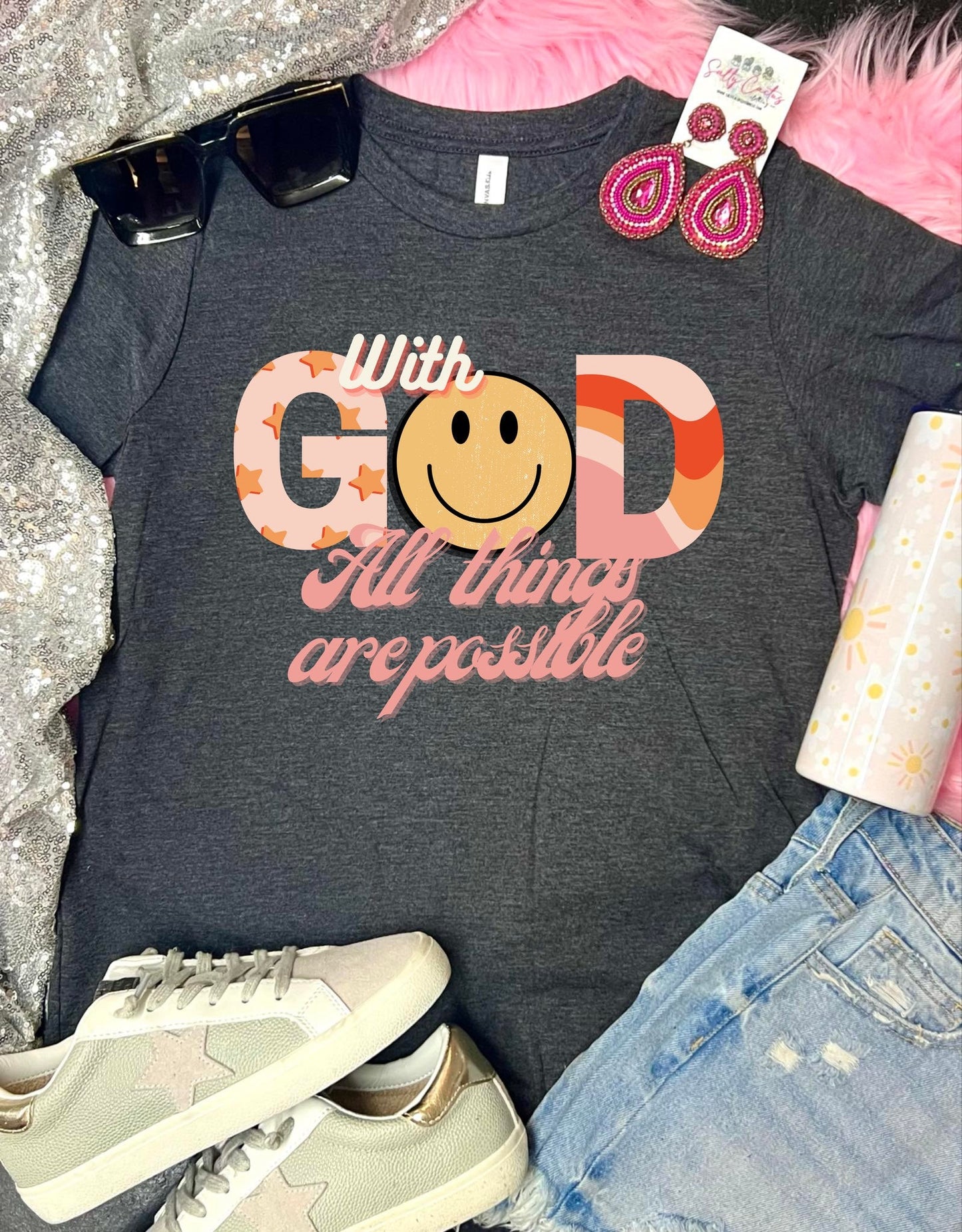 *DTF* With God All Things Are Possible Dark Grey Tee