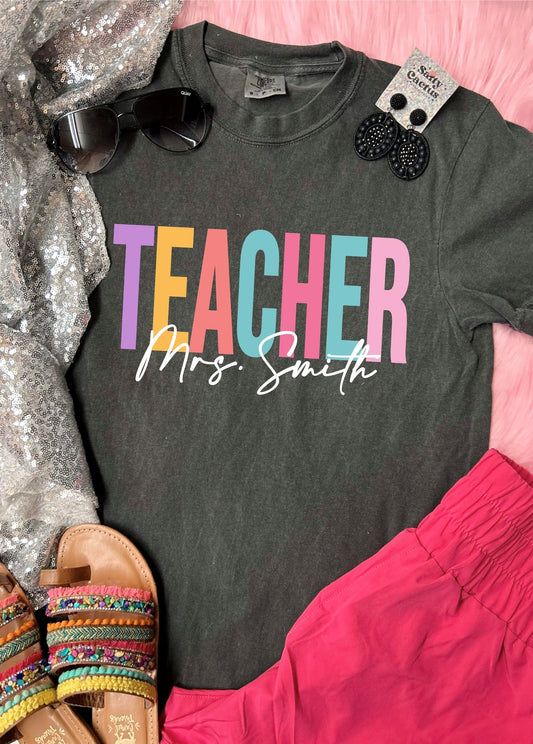 *DTF CUSTOM* Teacher Gemstone Colors Pepper Comfort Colors