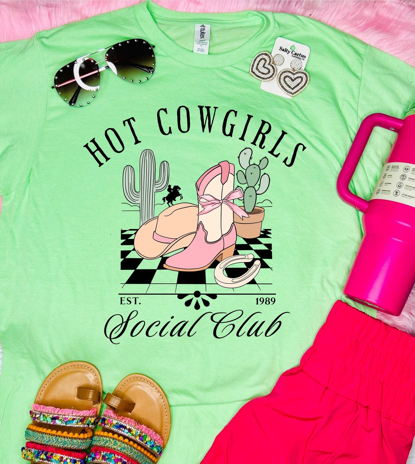 *DTF* Hot Cowgirls Social Club Neon Mint Tultex