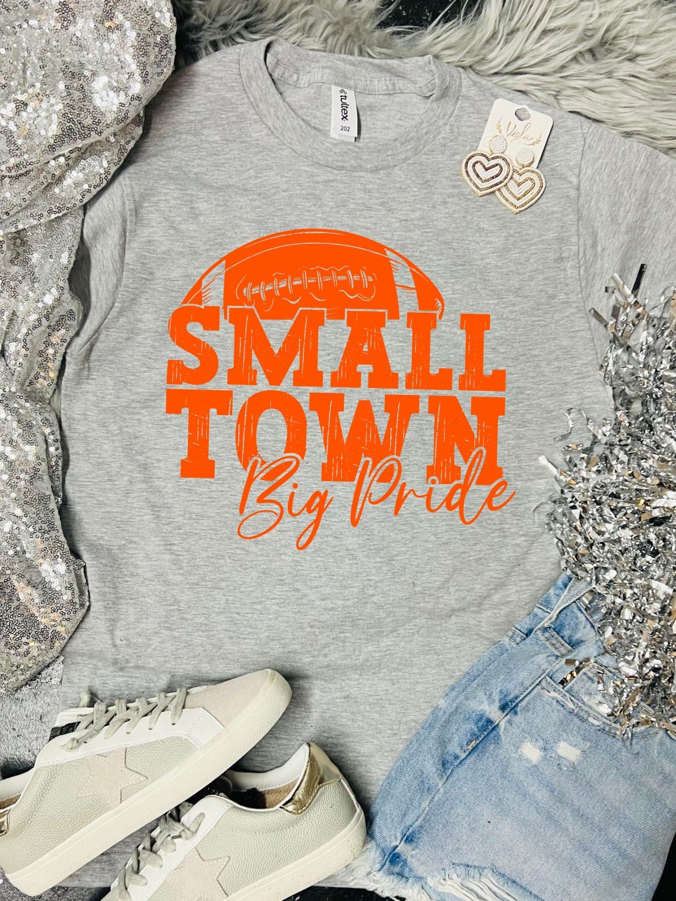 *DTF* Small Town Big Pride Colorful Sport Grey Tultex Tee