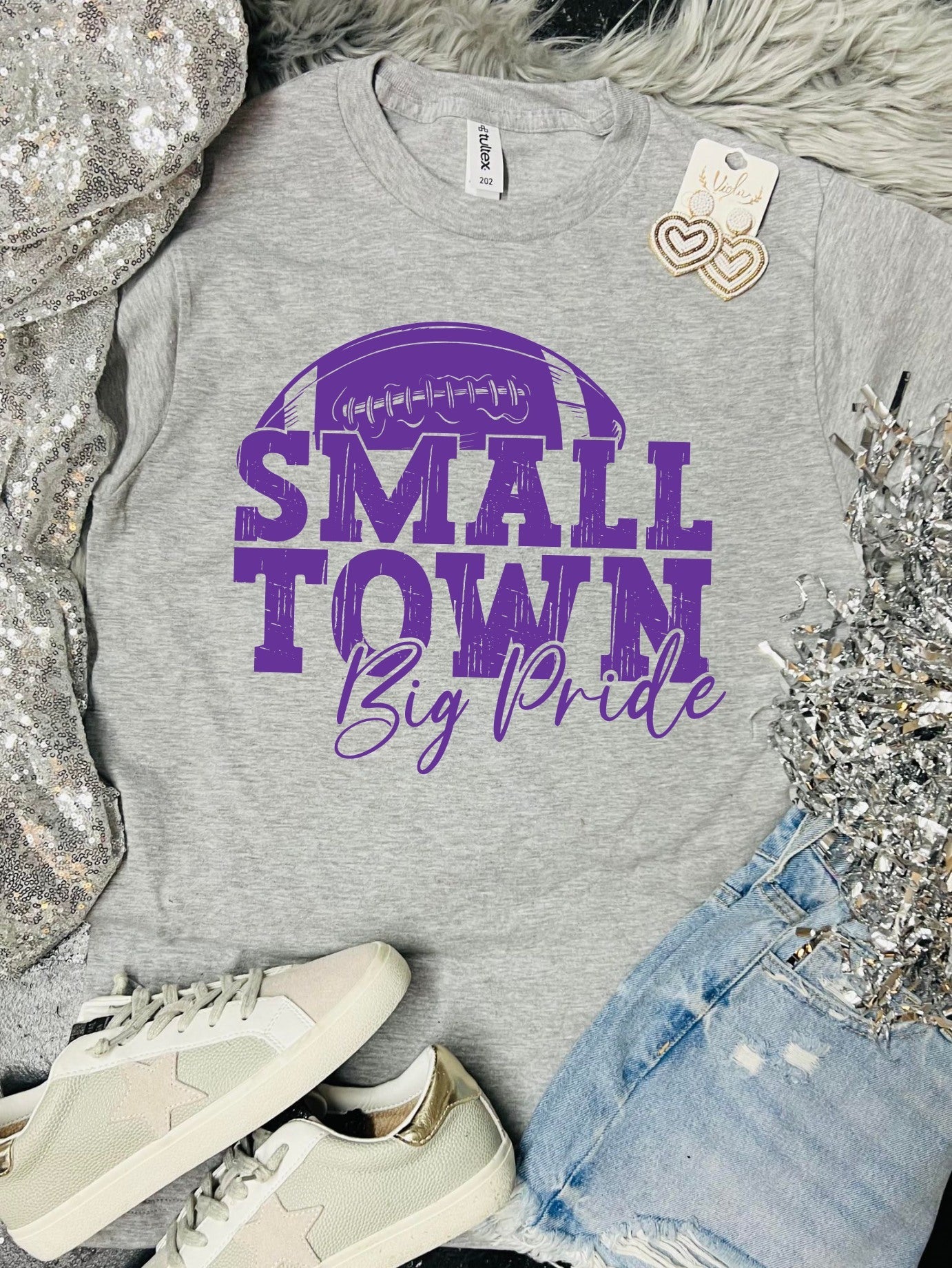 *DTF* Small Town Big Pride Colorful Sport Grey Tultex Tee