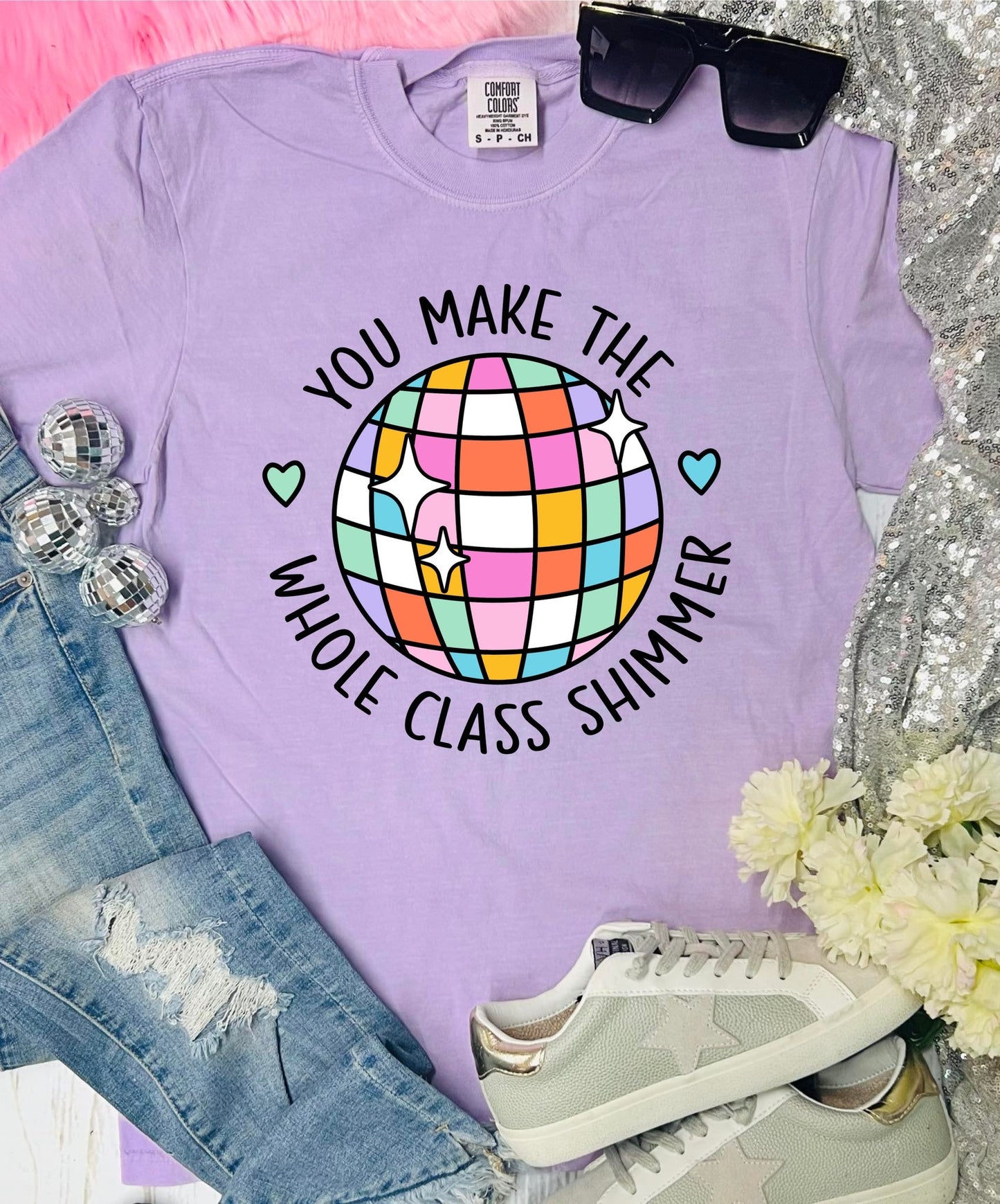 *DTF* Disco Ball You Make The Whole Class Shimmer Orchid Comfort Color