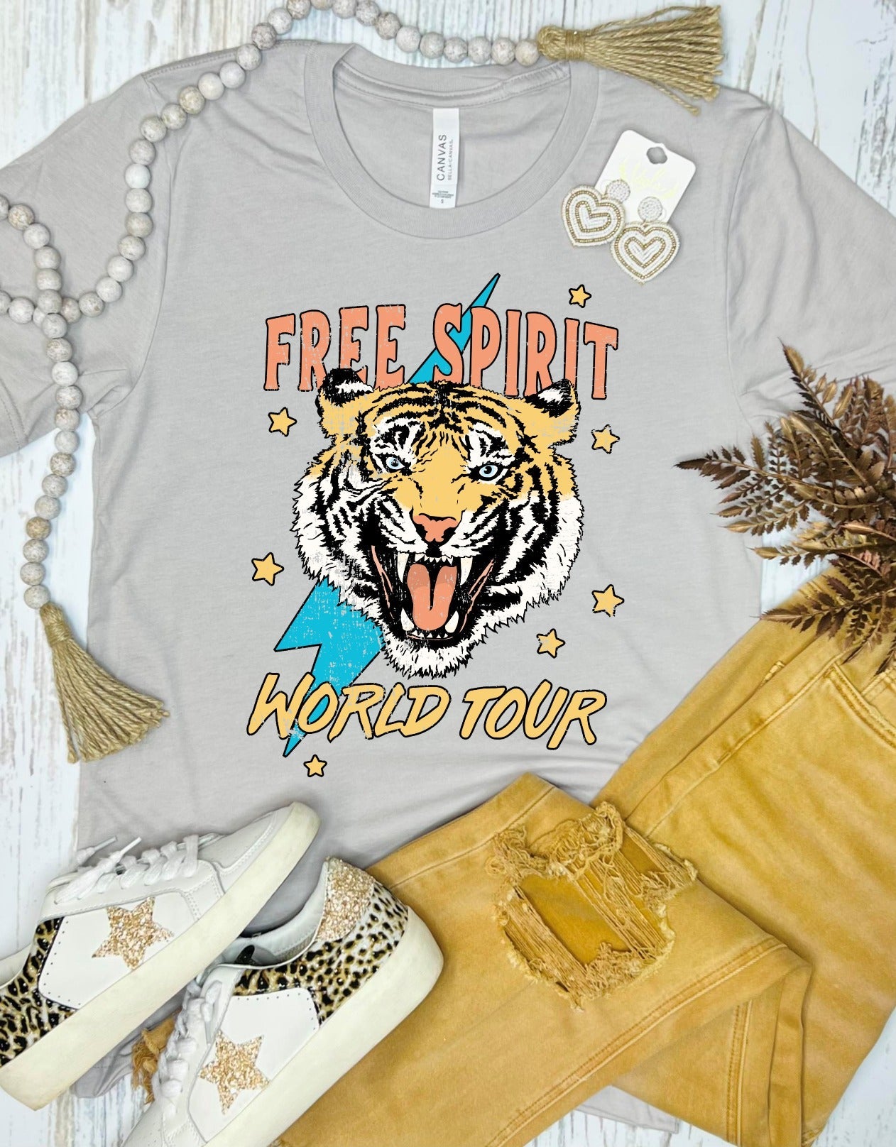 Free Spirit World Tour Tiger Stone Grey Tee