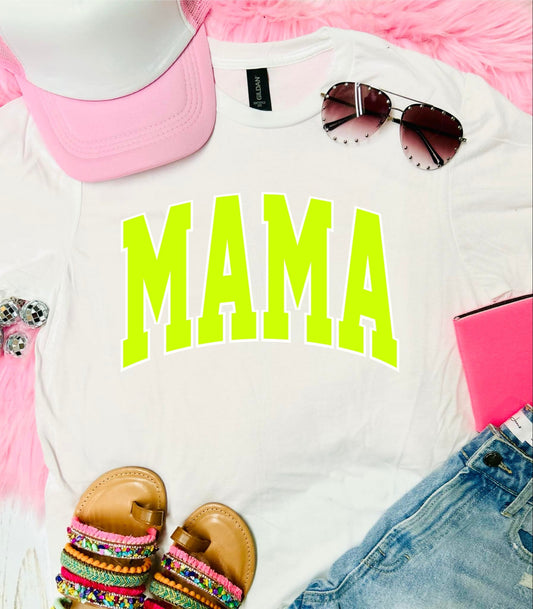 Mama Neon Yellow White Tee