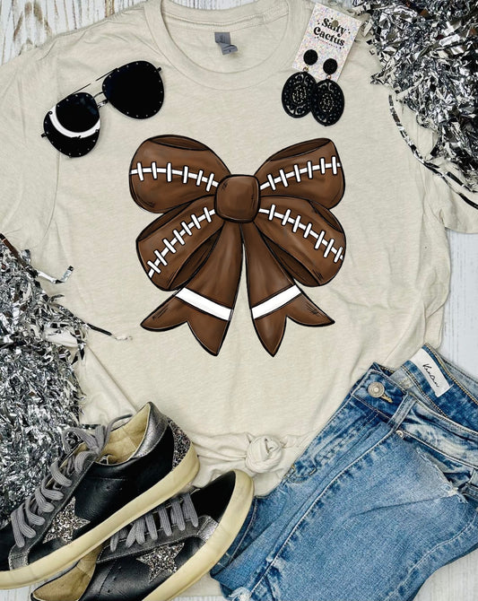 *DTF* Football Bow Tan Tee