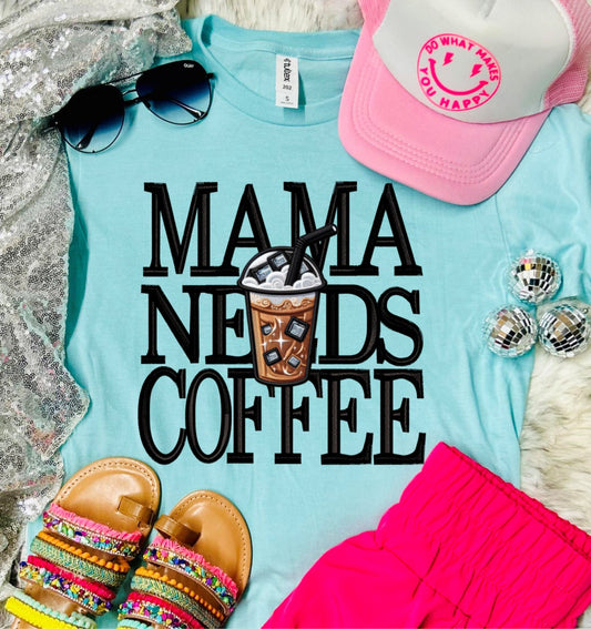 Mama Needs Coffee Gemstone Heather Purist Blue Tee