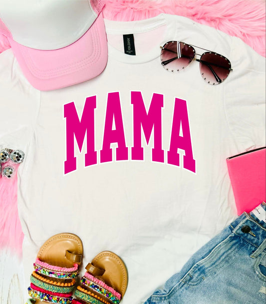 Mama Fuchsia White Tee