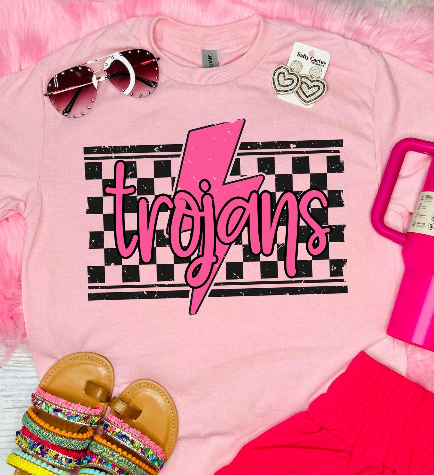 Pink Out Checkered Bolt Baby Pink Tee