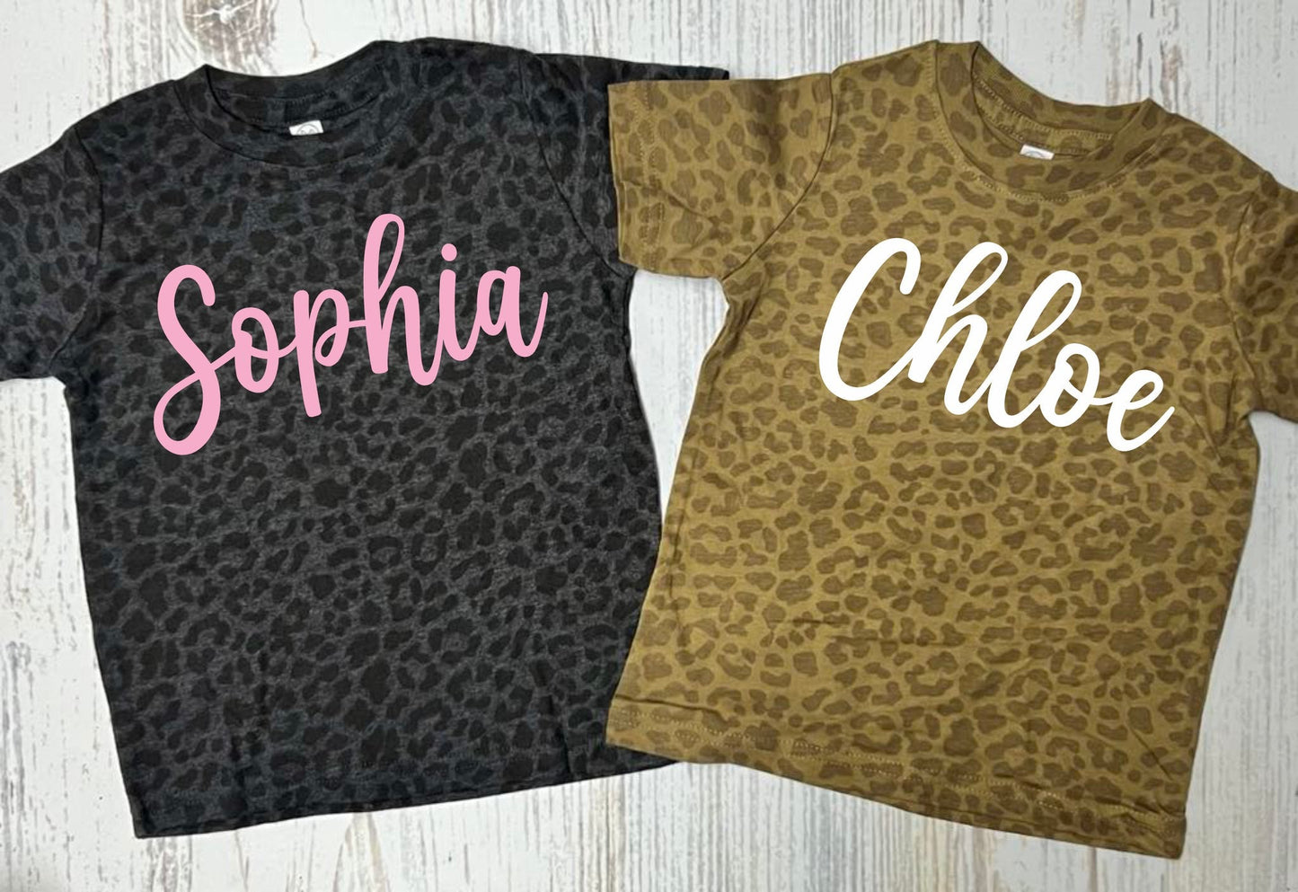 *DTF* Cursive Name Leopard Tees