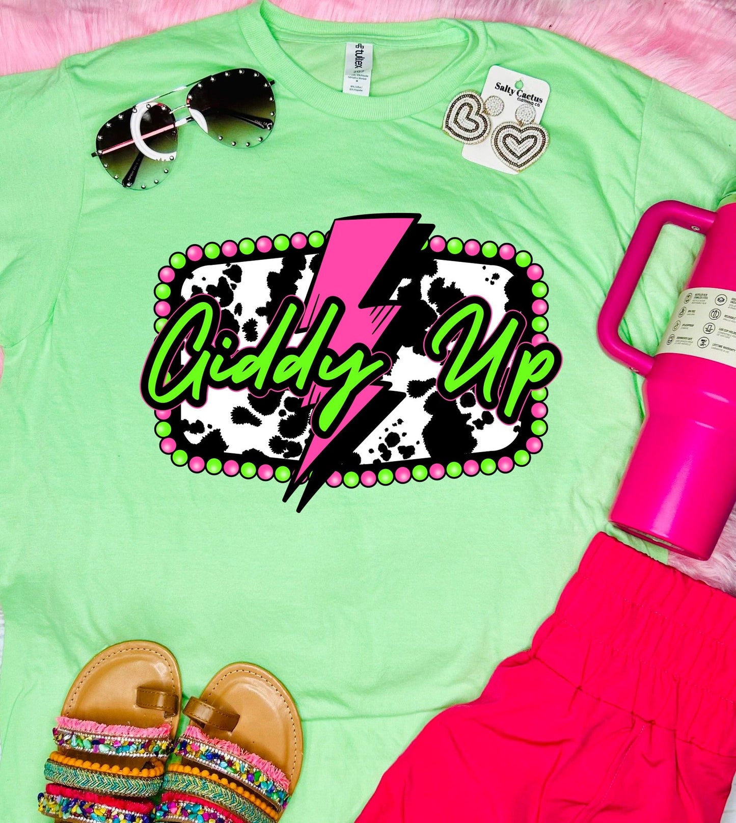 *DTF* Giddy Up Neon Neo Mint Tultex Tee