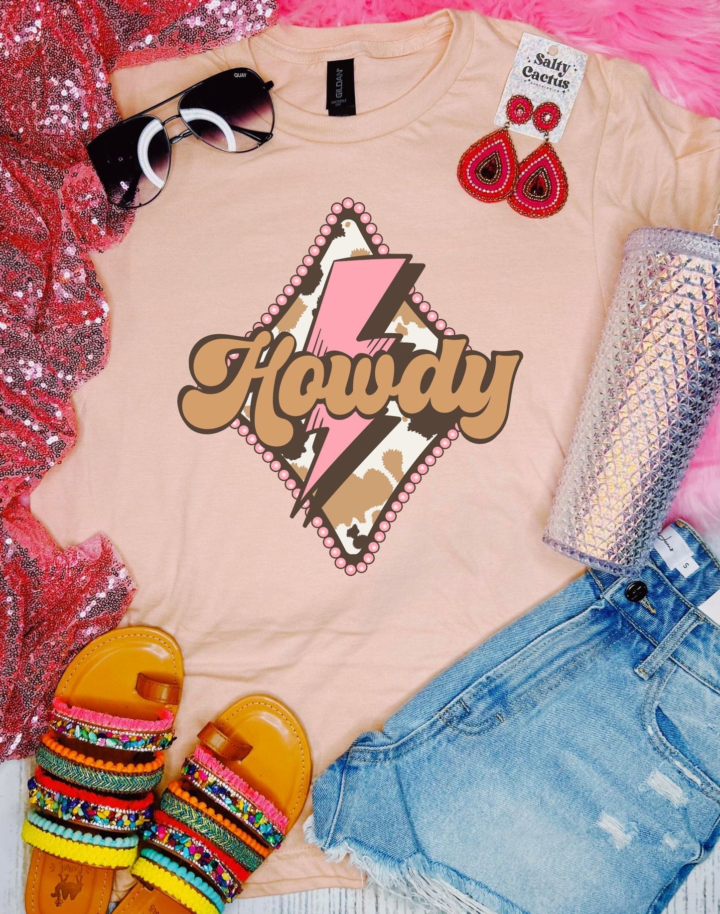 Diamond Howdy Peach Tee